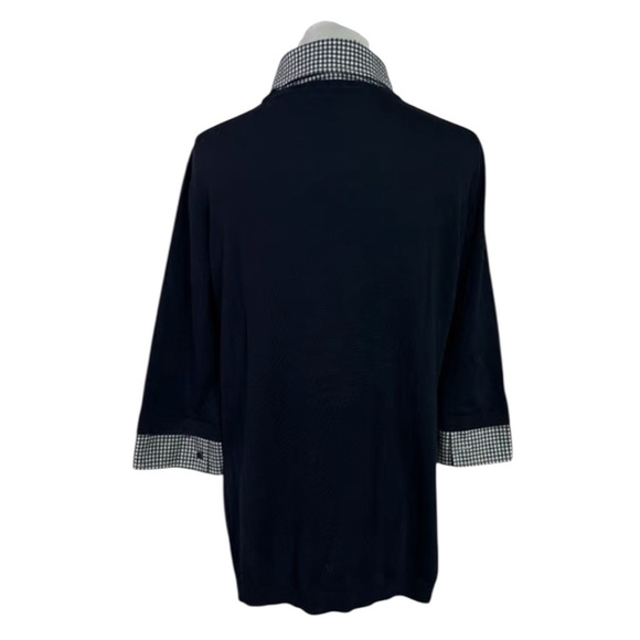 St. John Wool Mixed Media Sweater Tunic Blouse Combo Navy Size P or XS - Picture 5 of 10